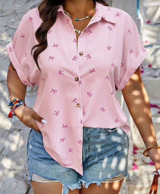 Nubod Plus Size Striped Print Shirt, Fashion For Summer