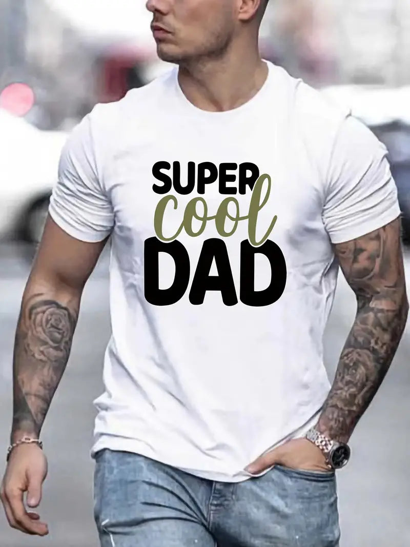 'Super Cool Day' Tee, Men's Casual Crew Neck T-shirt For Summer