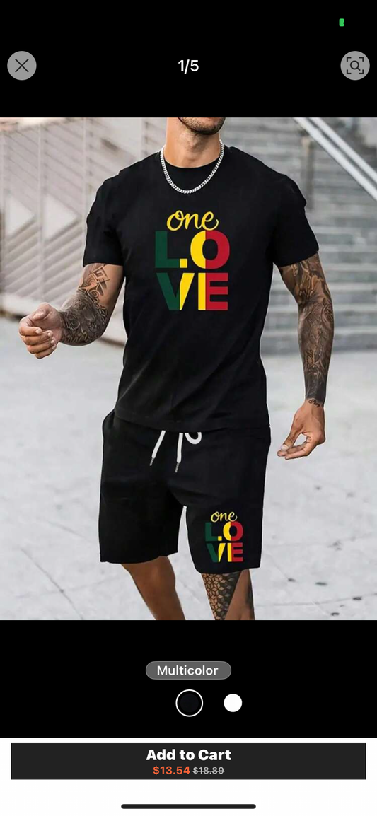 Print Men's Two Pieces Set Casual Round Neck Short Sleeve T-Shirt And Drawstring Shorts Spring And Summer Sports Suit Men's Printed Clothing