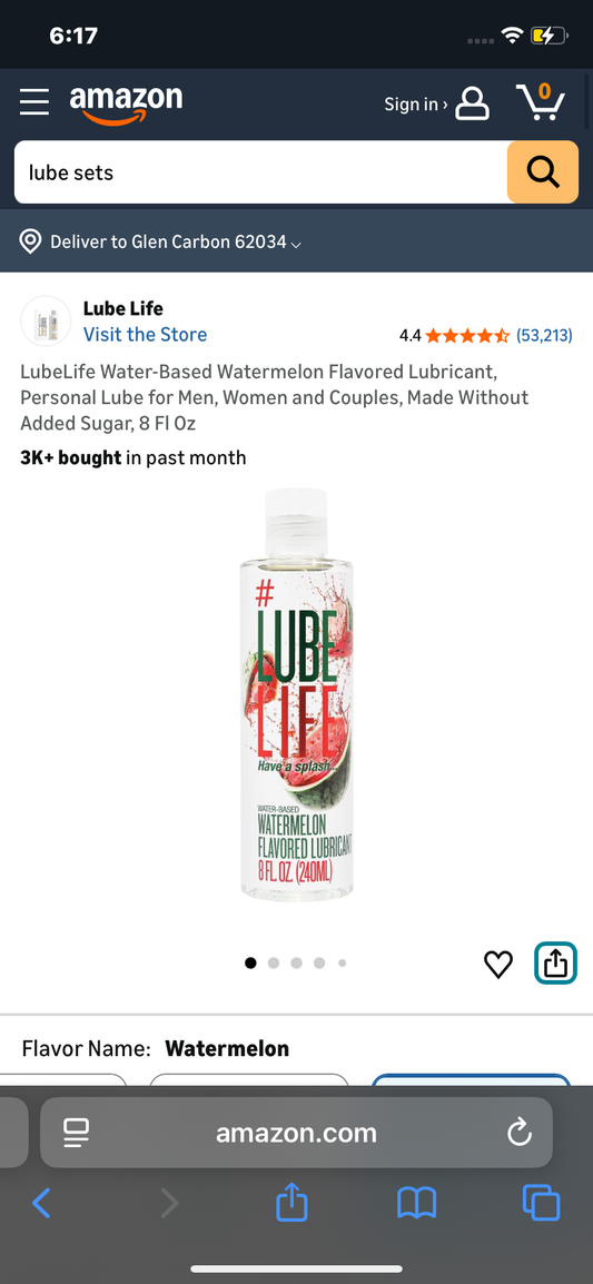 LubeLife Water-Based Watermelon Flavored Lubricant, Personal Lube for Men, Women and Couples, Made Without Added Sugar, 8 Fl Oz