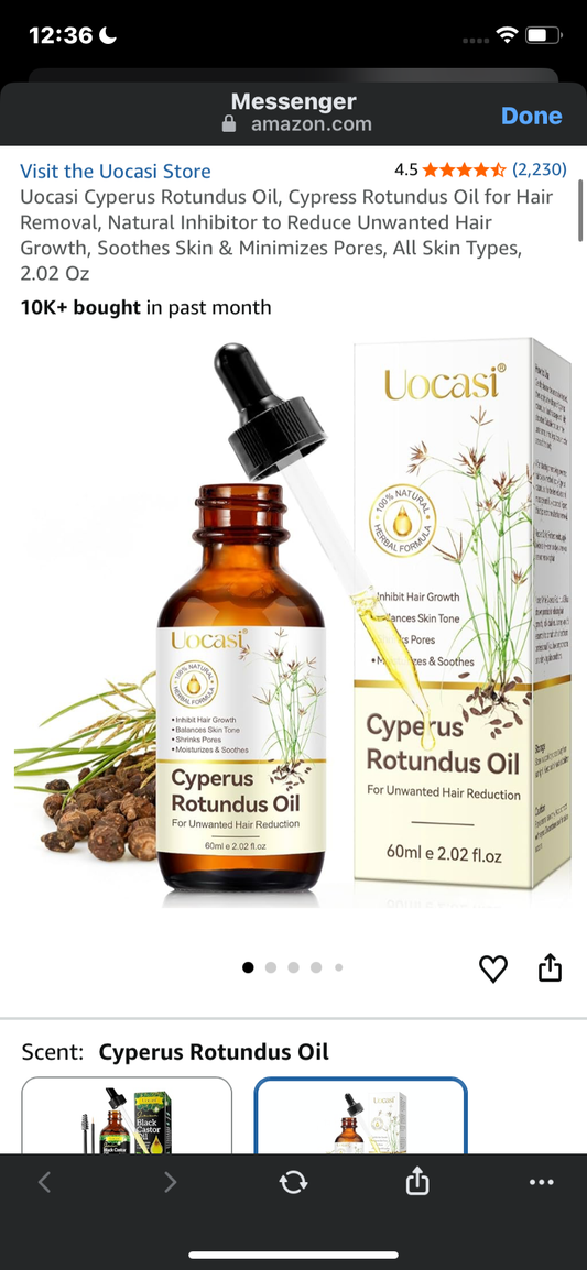 Uocasi Cyperus Rotundus Oil, Cypress Rotundus Oil for Hair Removal, Natural Inhibitor to Reduce Unwanted Hair Growth, Soothes Skin & Minimizes Pores, All Skin Types, 2.02 oz