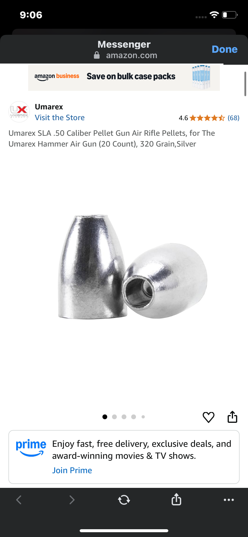 Umarex SLA .50 Caliber Pellet Gun Air Rifle Pellets, for The Umarex Hammer Air Gun (20 Count), 320 Grain,Silver