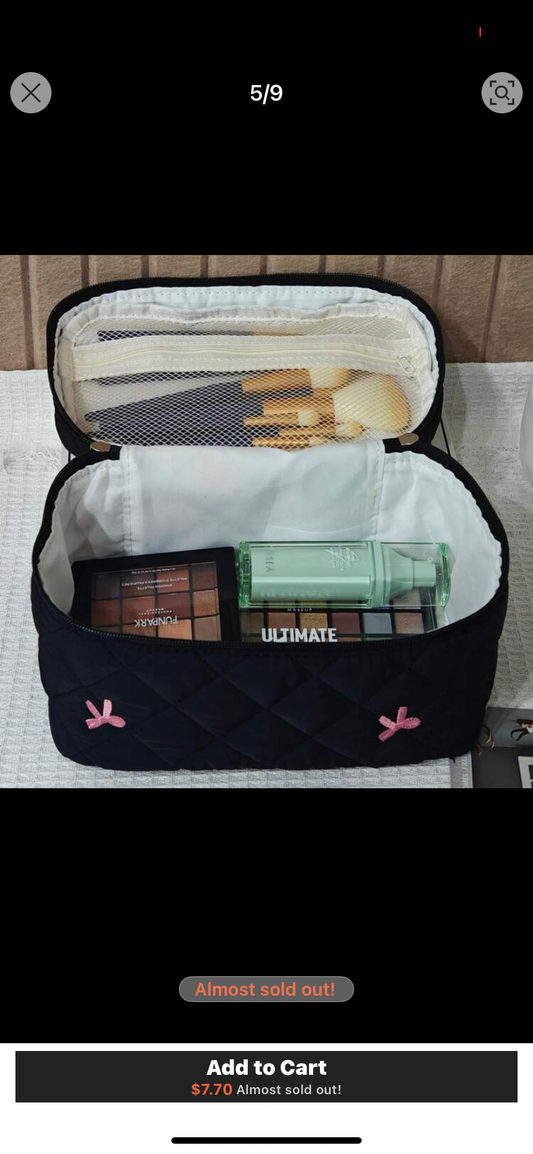 Women's Bow Embroidered And Quilted Makeup Bag Sets, Cute Macaron Color Large Capacity Cosmetic Bag, Lightweight Fluffy Filling Toiletries Bag For Travel Storage,Daily Use. For School Cosmetic Bag Back To School Supplies Cosmetic Storage School Stuff Bag