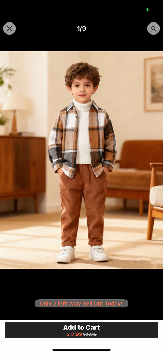 2pcs/Set Boys Plaid Flannel Long Sleeve Shacket & Solid Corduroy Elastic Waist Pants, Children Casual Comfortable Outerwear Set, Autumn/Winter