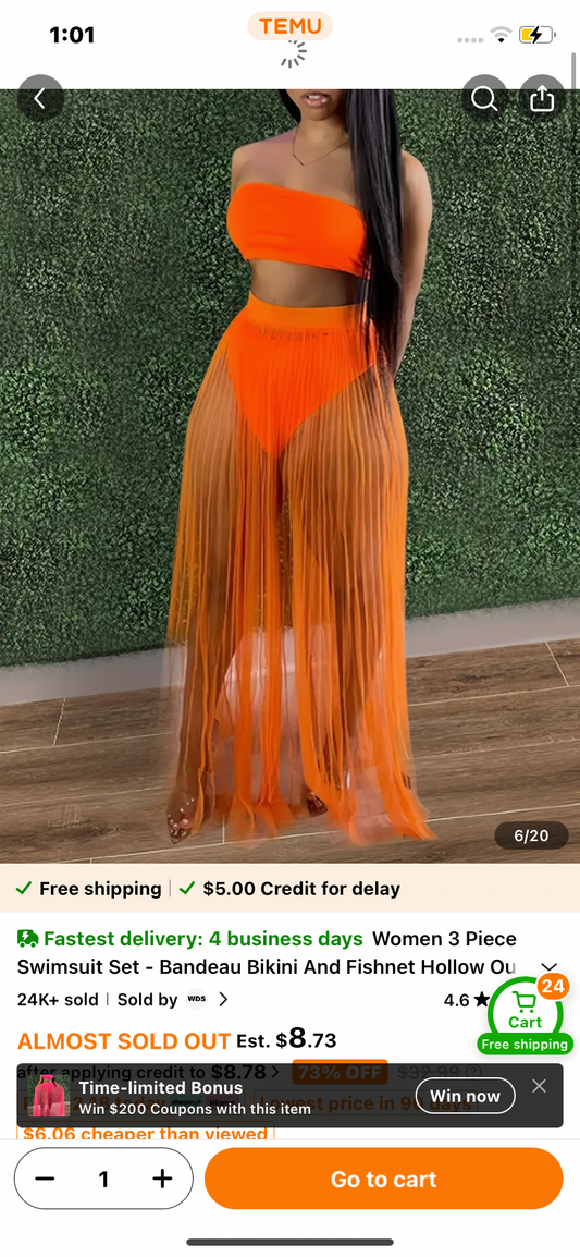 Women 3 Piece Swimsuit Set - Bandeau Bikini And Fishnet Hollow Out Beach Maxi Dress Cover Ups Party Skirts, Clubwear Set - For Women - Summer Beachwear - Perfect Gift for Vacation