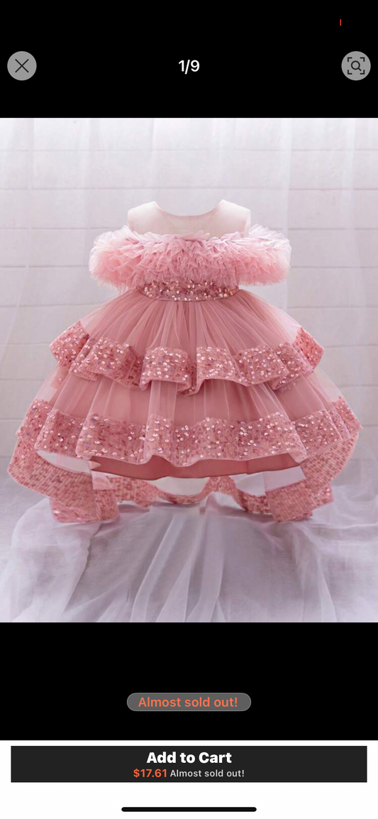 Baby Girls Sequin & Tulle Adorable Flower Girl Wedding Trailing Dress For Party, Birthday, Outing, Excludes Hair Accessories