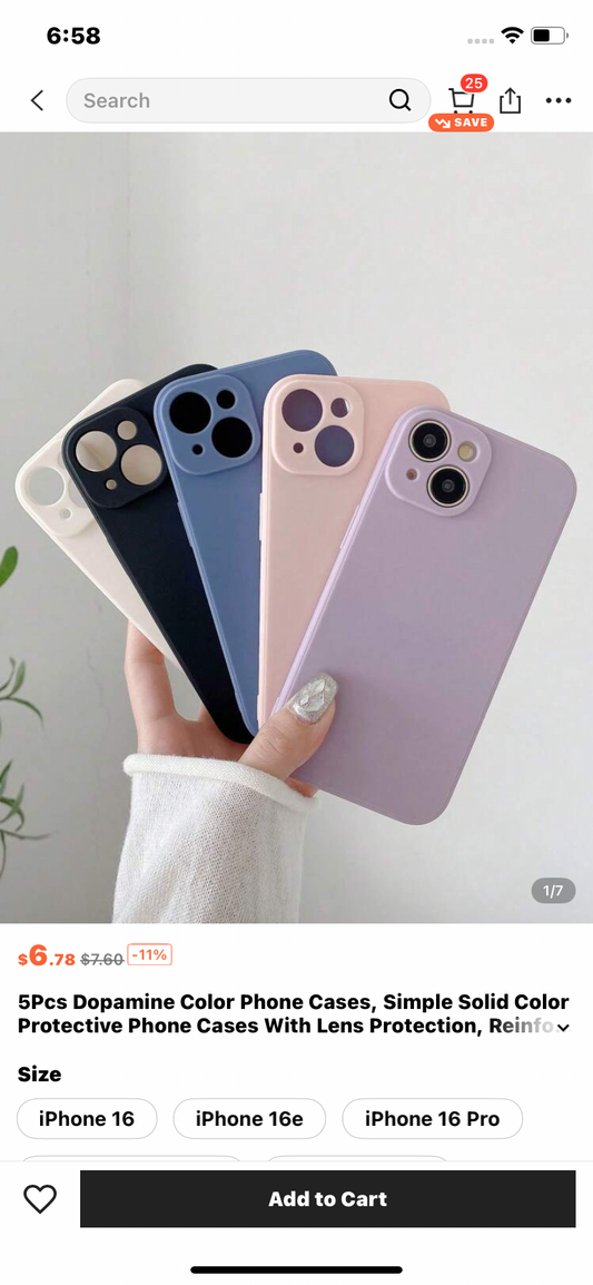5Pcs Dopamine Color Phone Cases, Simple Solid Color Protective Phone Cases With Lens Protection, Reinforced Slim Anti-Drop Phone Covers Compatible With IPhone 16/11/16pro/16plus/16promax/16e/15Promax/13/14/12/XS/XR/7G/8P, Galaxy 11/12Pro/12/12X/13Pro/14Pr