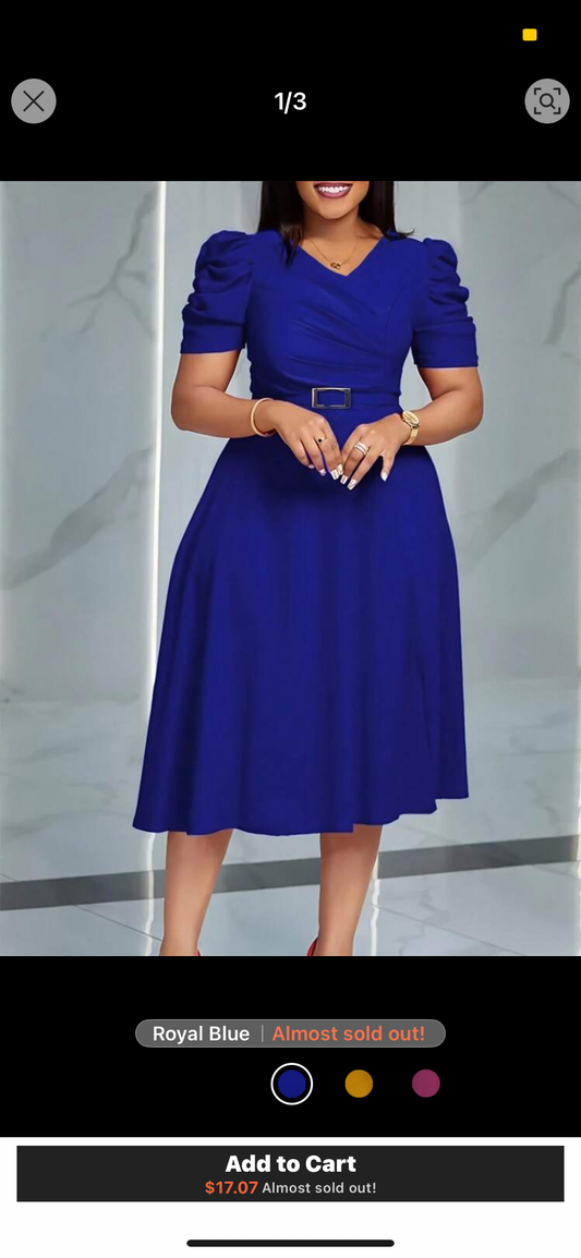 QIANZHIDU Women's Elegant V-Neck Ruffle Hem Solid Color Dress, Pure Elegant Fabric Waist Belt, Suitable For Holiday, Wedding, Office, Daily, Birthday Party, Workplace, Back To School Party, Singles Party, Spring/Summer