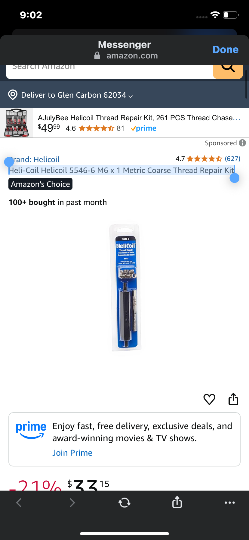 Heli-Coil Helicoil 5546-6 M6 x 1 Metric Coarse Thread Repair Kit