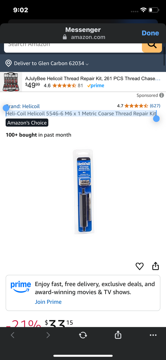 Heli-Coil Helicoil 5546-6 M6 x 1 Metric Coarse Thread Repair Kit