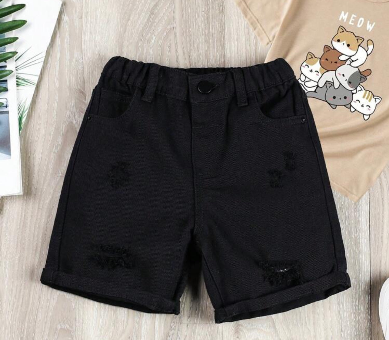 Vintaside Kids Young Boy Ripped Elastic Waist Denim Shorts