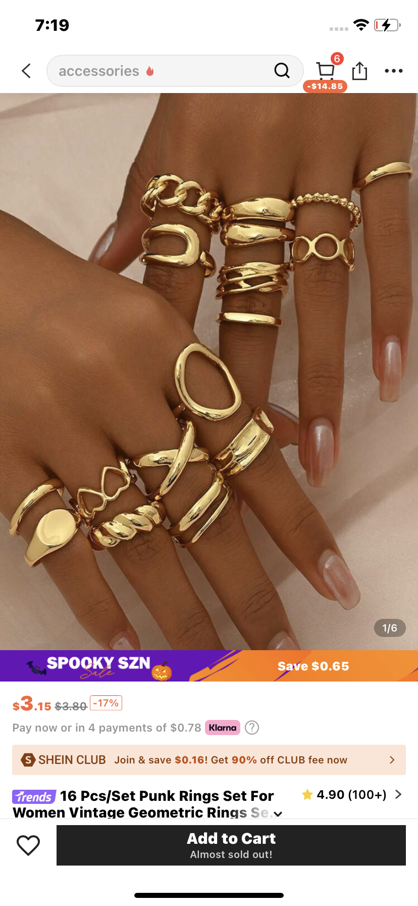 16 Pcs/Set Punk Rings Set For Women Vintage Geometric Rings Set Fashion Personalized Jewelry Gifts Match With Daily Outfits, Party Accessories