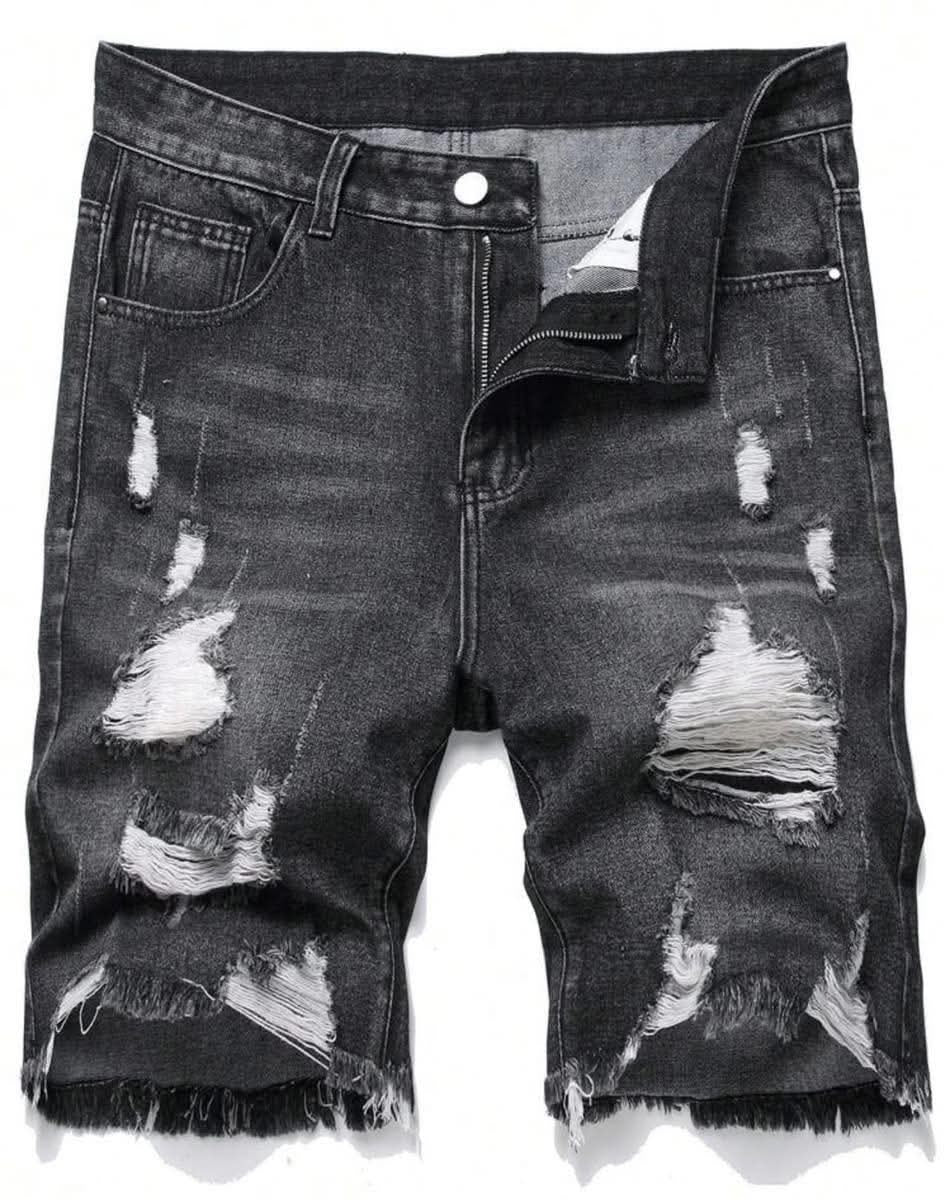 Men's Fashionable Distressed Washed Denim Shorts