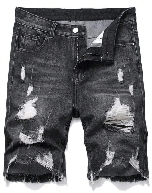 Men's Fashionable Distressed Washed Denim Shorts