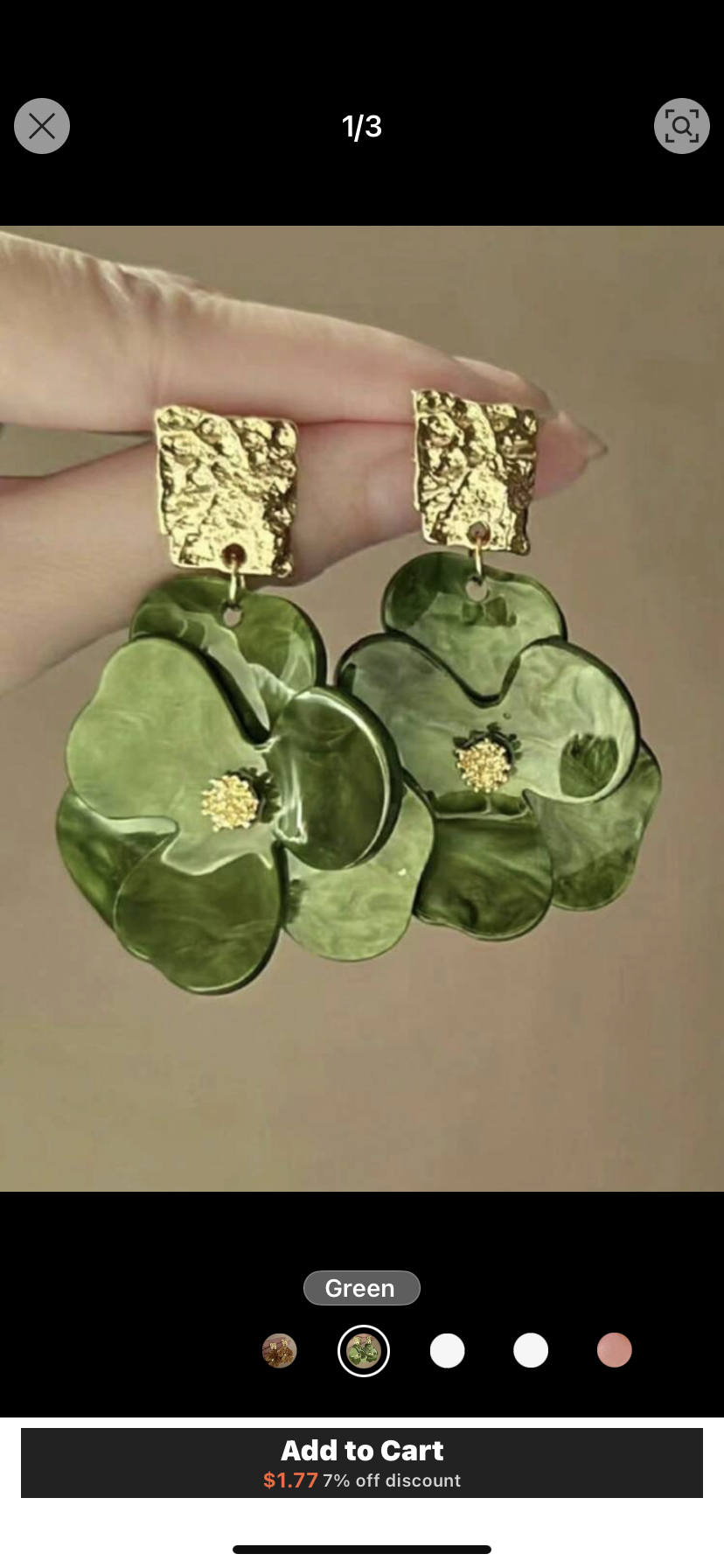 1 Pair Metal & Acrylic Floral Stud Earrings, Retro Style, Luxury High-End Jewelry Accessories For Women