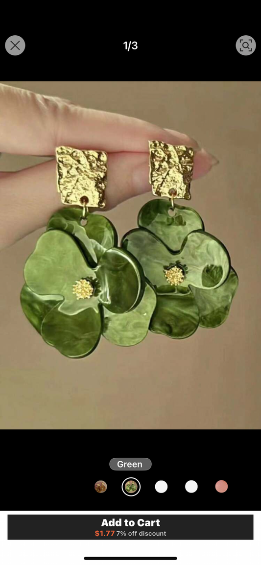 1 Pair Metal & Acrylic Floral Stud Earrings, Retro Style, Luxury High-End Jewelry Accessories For Women