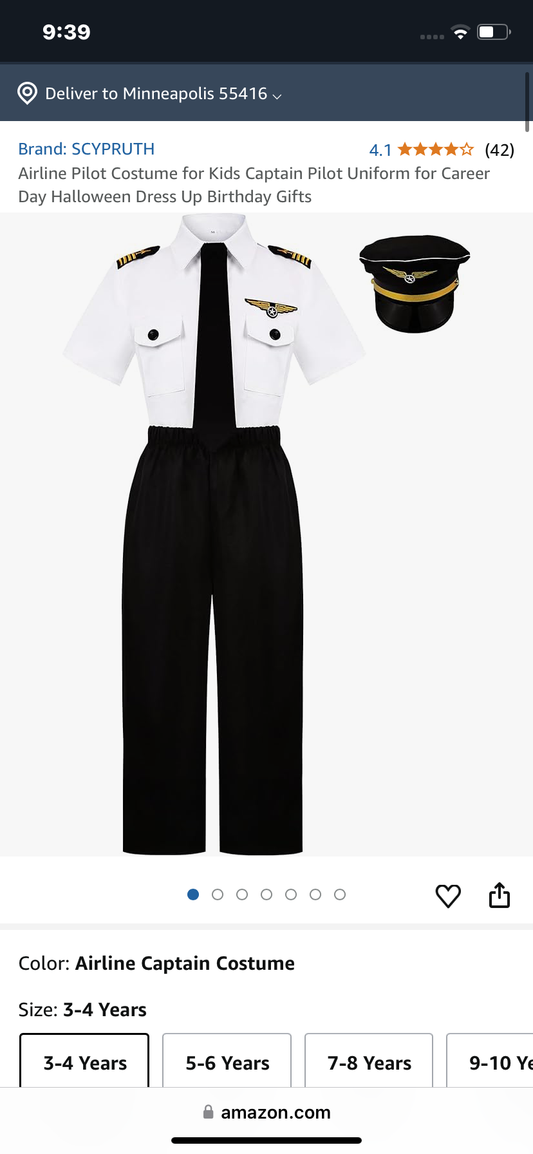 Airline Pilot Costume for Kids Captain Pilot Uniform for Career Day Halloween Dress Up Birthday Gifts