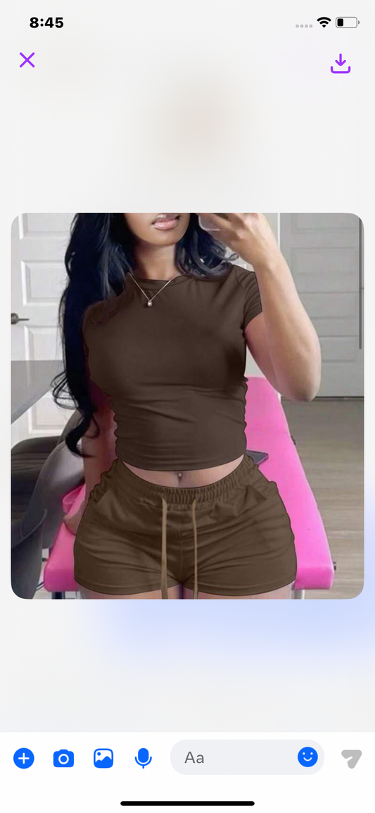 LovelyWholesale Women'S Casual Daily Solid Color Round Neck Short Sleeved T-Shirt And Drawstring Shorts For Summer