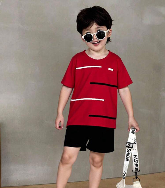 2pcs/Set Young Boy Casual Striped Crew Neck Short Sleeve T-Shirt And Loose Shorts, Summer