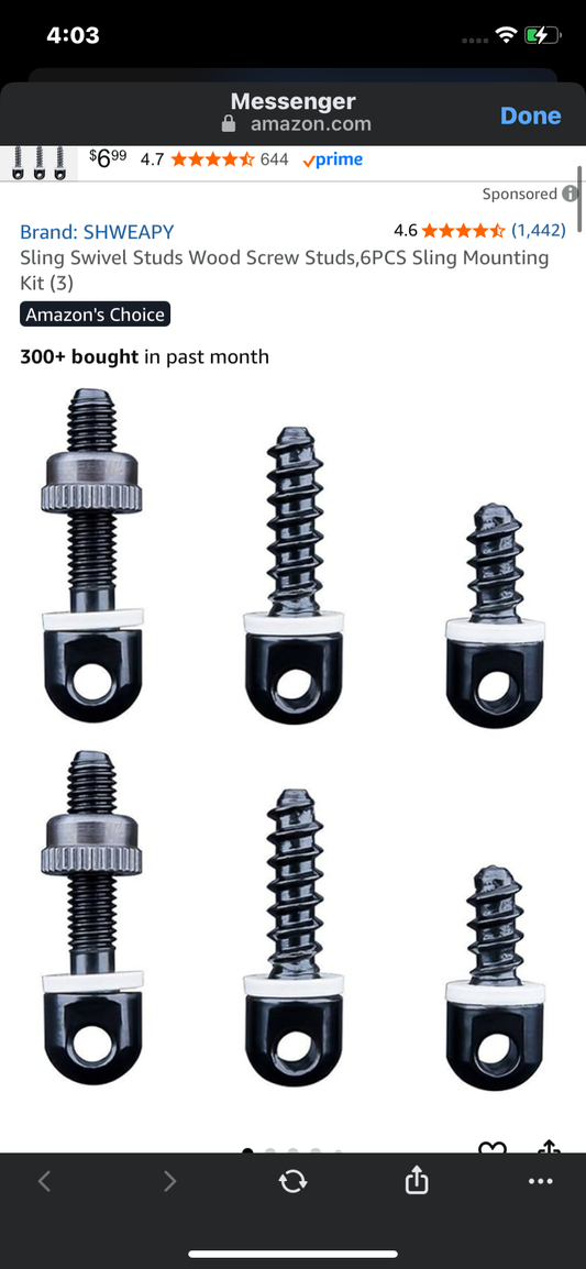 Sling Swivel Studs Wood Screw Studs,6PCS Sling Mounting Kit (3)