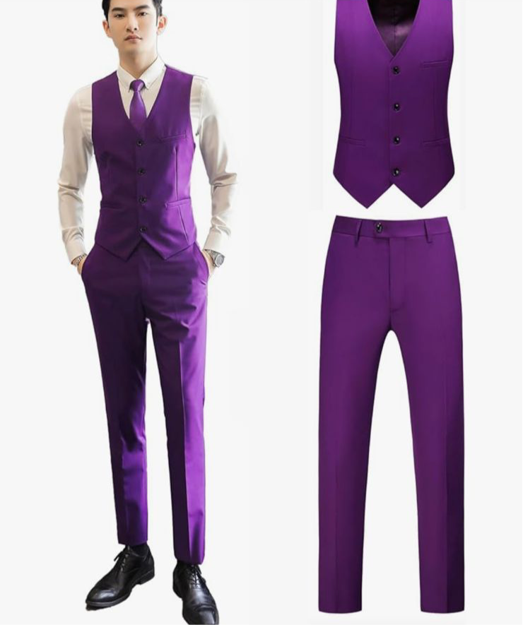 UNINUKOO Mens Suits 2 Piece Formal Suit Vest Pants with Tie Slim Fit Suits for Men Wedding Prom Tuxedo Dress Suit Set