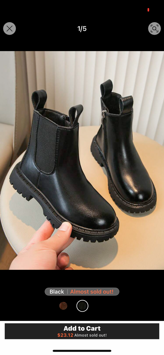 1 Pair Fashionable Princess Style Black Boots For Girls