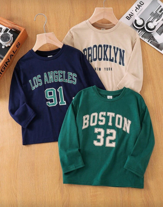 Buy 2 Get 1 Free Young Boys Casual College Comfortable Fashion Simple Practical All-Match With Letter Pattern Breathable Comfortable Round Neck Long Shirt T Shirt Pack Black Graphic T Shirt Fall Outfits White Graphic T Shirt Shirt Pack Halloween Shirt For