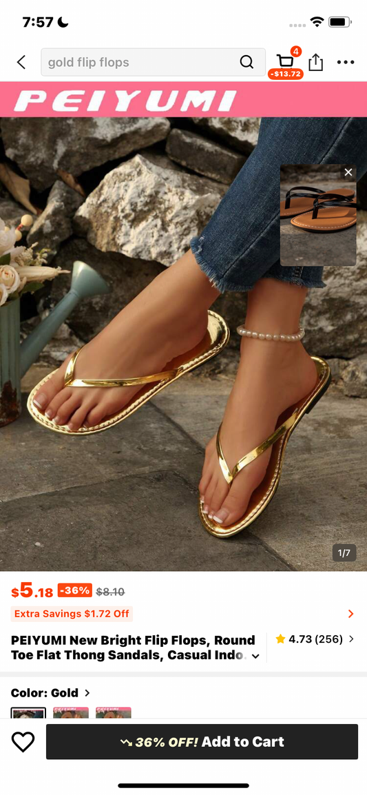 PEIYUMI New Bright Flip Flops, Round Toe Flat Thong Sandals, Casual Indoor/Outdoor Slippers