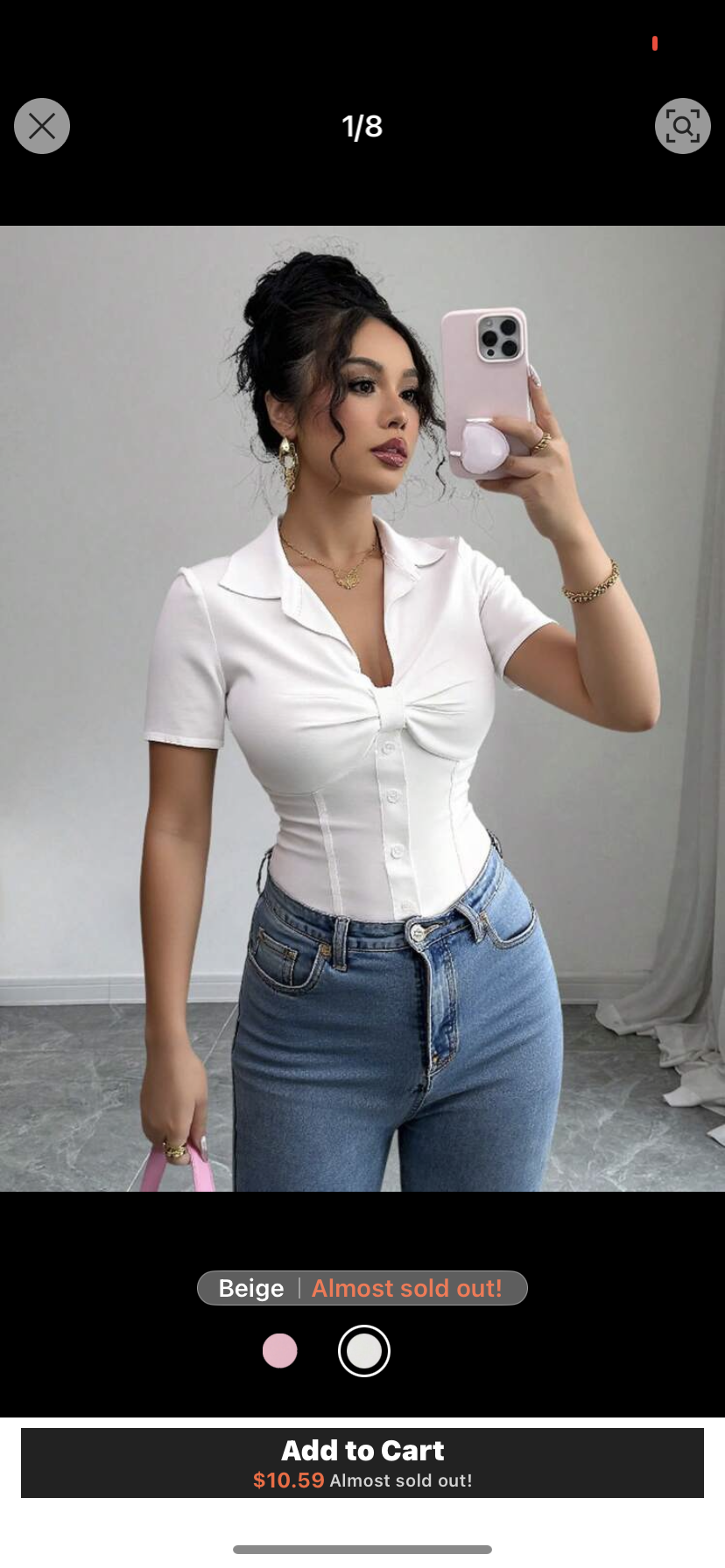 Calvaya Women's Plain Front Button Short Sleeve Casual Shirt, Daily Wear