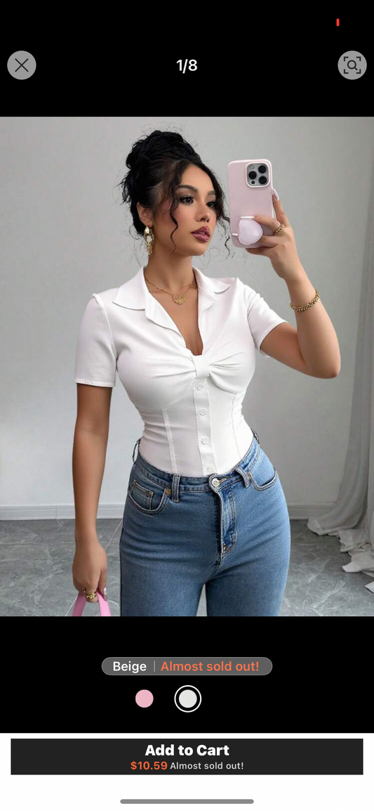 Calvaya Women's Plain Front Button Short Sleeve Casual Shirt, Daily Wear