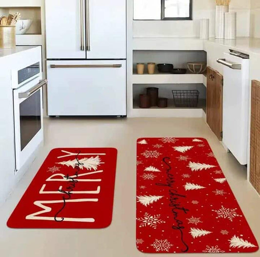2pcs/3pcs Red Christmas Tree Christmas Snowflake Elegant Low-key Minimalist Pattern Christmas Decorative Mat, Christmas Carnival Festival Mat, Washable Christmas Set Mat, Christmas Decoration, Christmas Gift, Snowflake Snowman Santa Claus Reindeer Doormat