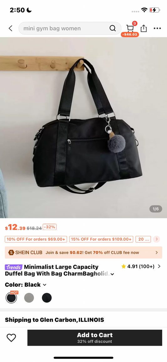 Minimalist Large Capacity Duffel Bag With Bag CharmBagholidayLuggage BagWeekend BagOvernight Bag Essentials Organizer For Summer Vacation Traveling Bag Travelling Organizer Outfit Airport Clothes Stuff Luggage Bag Christmas Gift Ideas Women Girls Xmas Gif