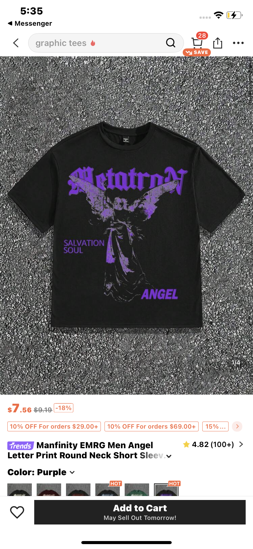 Manfinity EMRG Men Angel Letter Print Round Neck Short Sleeve Casual T-Shirt