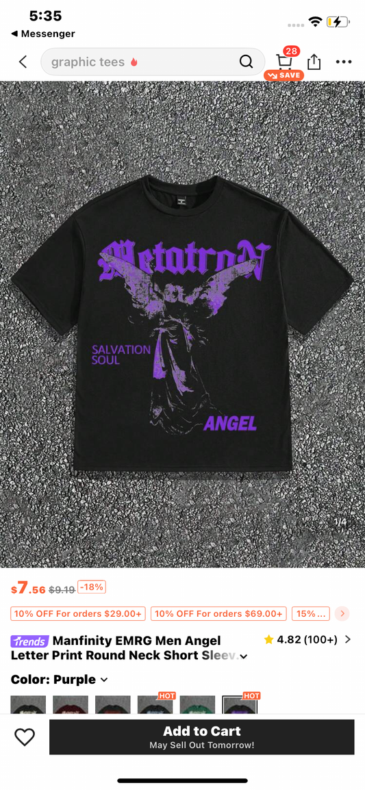 Manfinity EMRG Men Angel Letter Print Round Neck Short Sleeve Casual T-Shirt