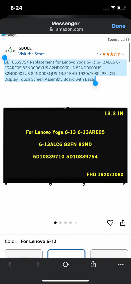 5D10S39754 Replacement for Lenovo Yoga 6-13 6-13ALC6 6-13ARE05 82ND006YUS 82ND006PUS 82ND0009US 82ND0007US 82ND006QUS 13.3" FHD 1920x1080 IPS LCD Display Touch Screen Assembly Board with Bezel