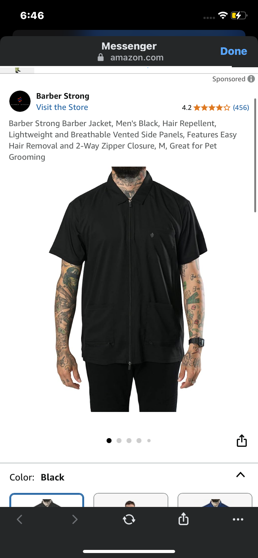 Barber Strong Barber Jacket, Men's Black, Hair Repellent, Lightweight and Breathable Vented Side Panels, Features Easy Hair Removal and 2-Way Zipper Closure, M, Great for Pet Grooming
