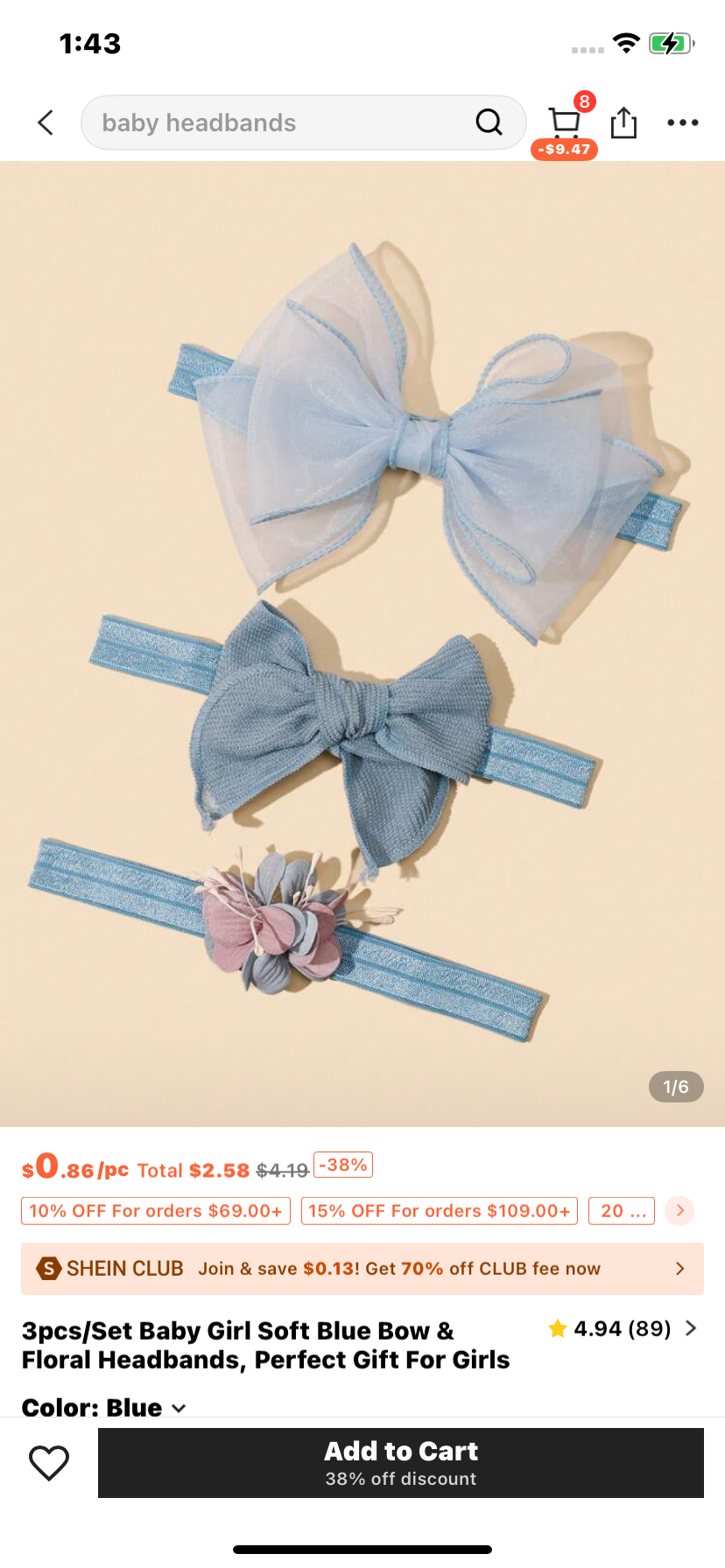 3pcs/Set Baby Girl Soft Blue Bow & Floral Headbands, Perfect Gift For Girls