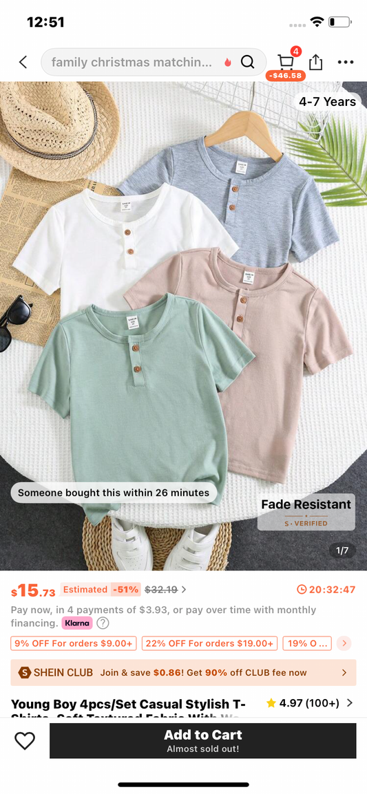 Young Boy 4pcs/Set Casual Stylish T-Shirts, Soft Textured Fabric With Wooden Button Detail, Short Sleeve Crew Neck, 4 Colors, Suitable For Everyday Wear, Home, Outdoor, School - Spring/Summer