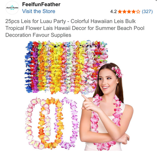 25pcs Leis for Luau Party - Colorful Hawaiian Leis Bulk Tropical Flower Lais Hawaii Decor for Summer Beach Pool Decoration Favour Supplies