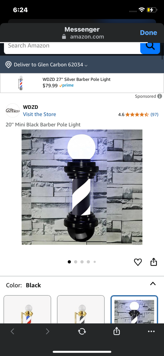 20'' Mini Black Barber Pole Light