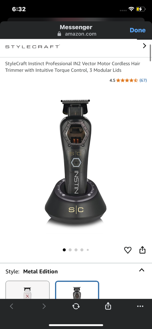 StyleCraft Instinct Professional IN2 Vector Motor Cordless Hair Trimmer with Intuitive Torque Control, 3 Modular Lids