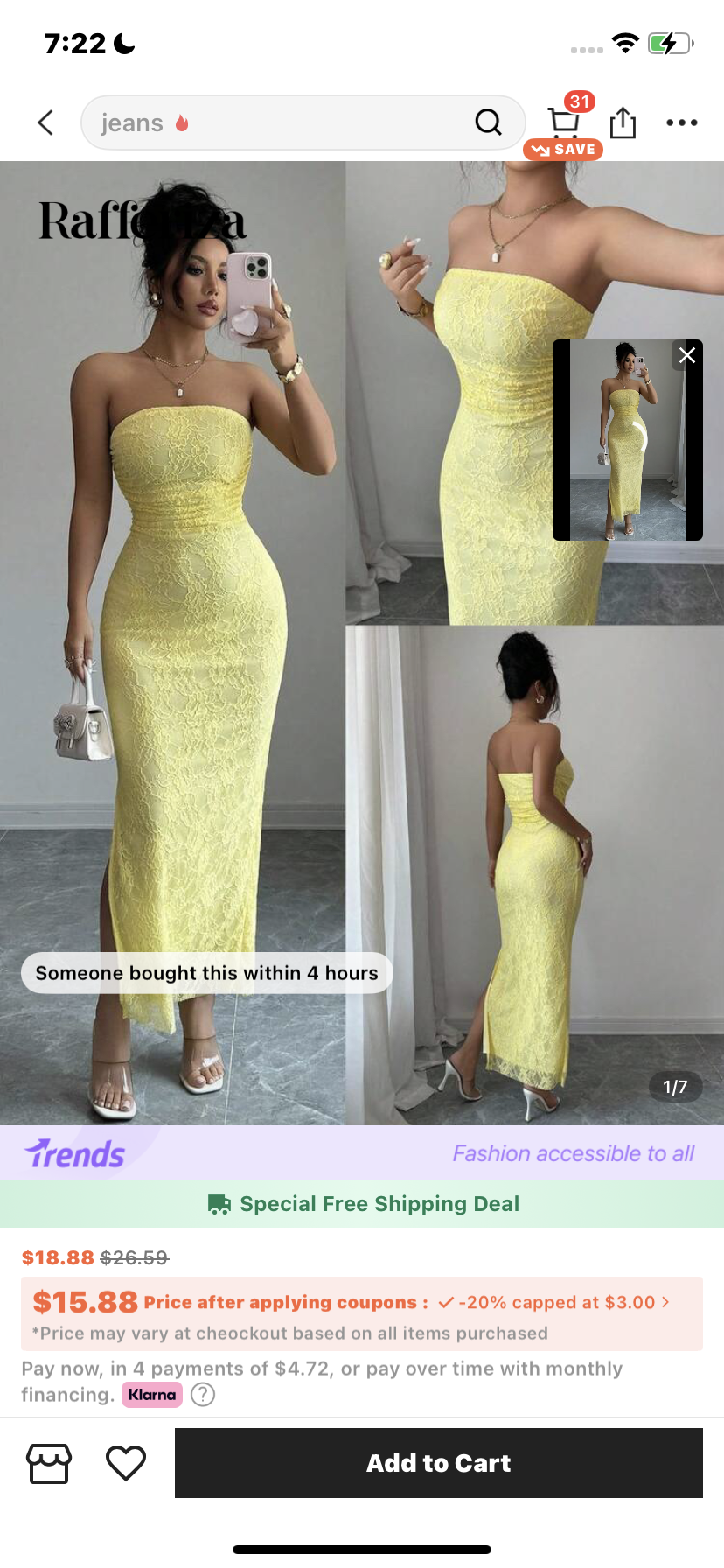 Rafferiza Women's Tight Lace Bodycon Strapless Slit Hem Yellow Mini Dress