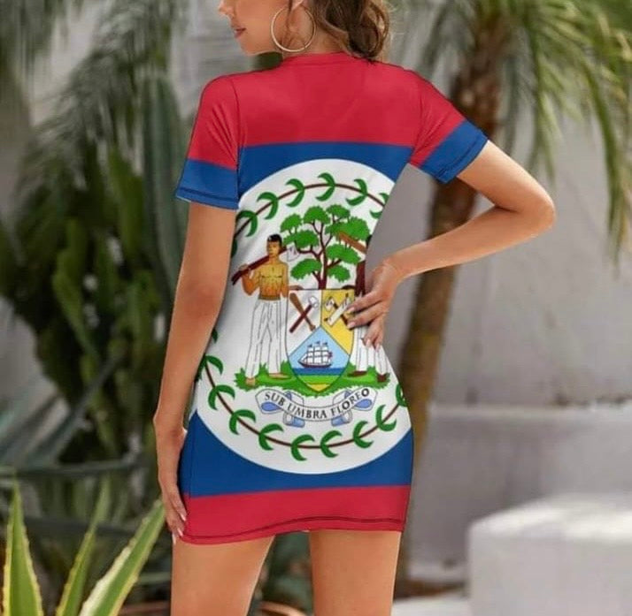 Belizean flag dress with sleeves