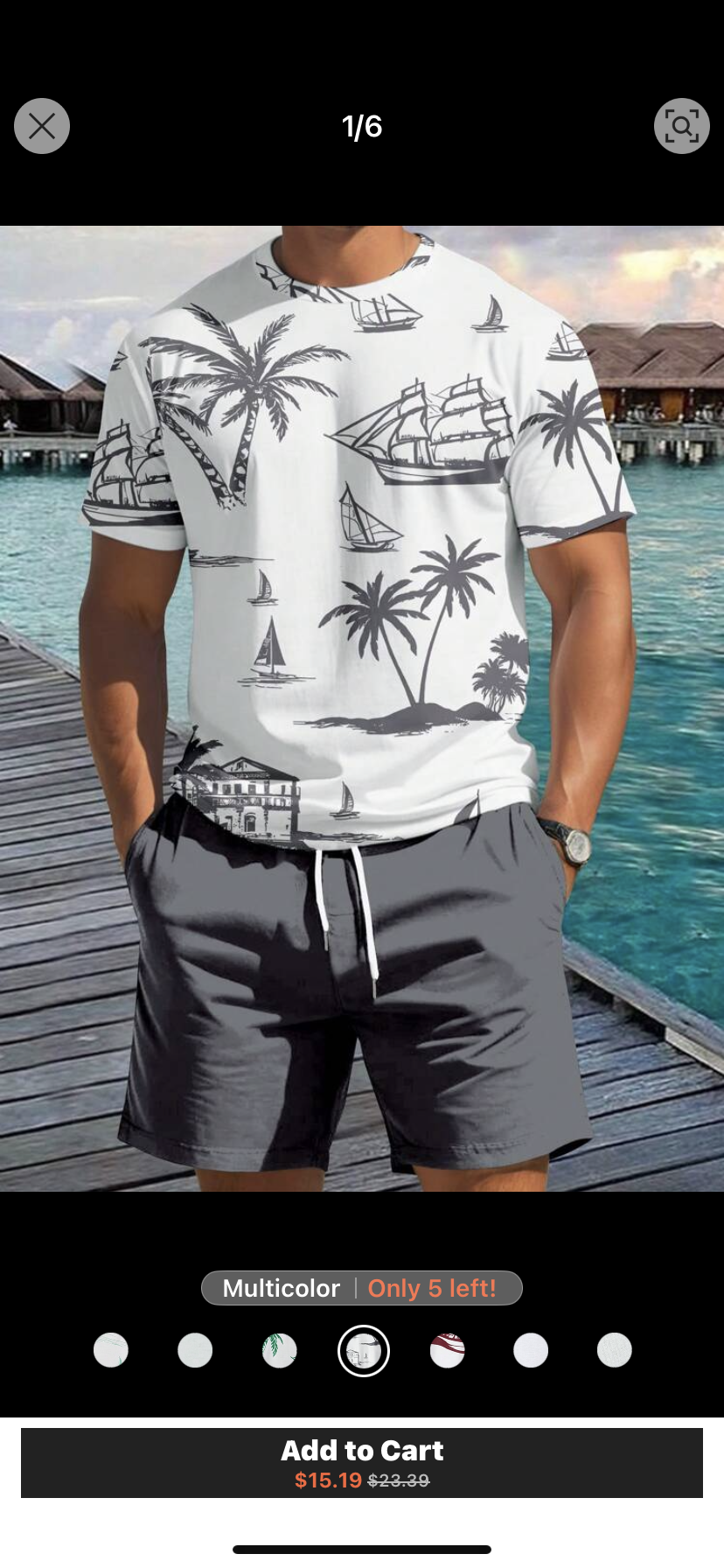Manfinity RSRT 2pcs Men Palm Tree Print Round Neck Short Sleeve Casual T-Shirt And Drawstring Waist Shorts Set Beach Vacation Outfits Men Men Vacation Outfits