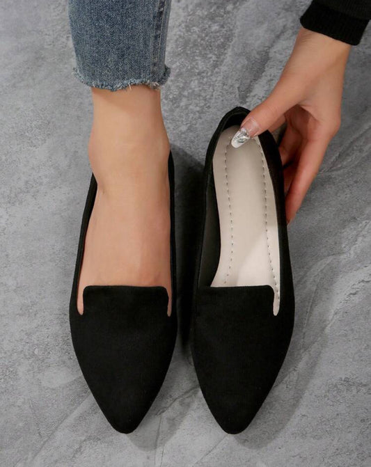 Autumn Fashionable Pointed Toe Shallow Mouth Slip-on Women's Black Flat Shoes