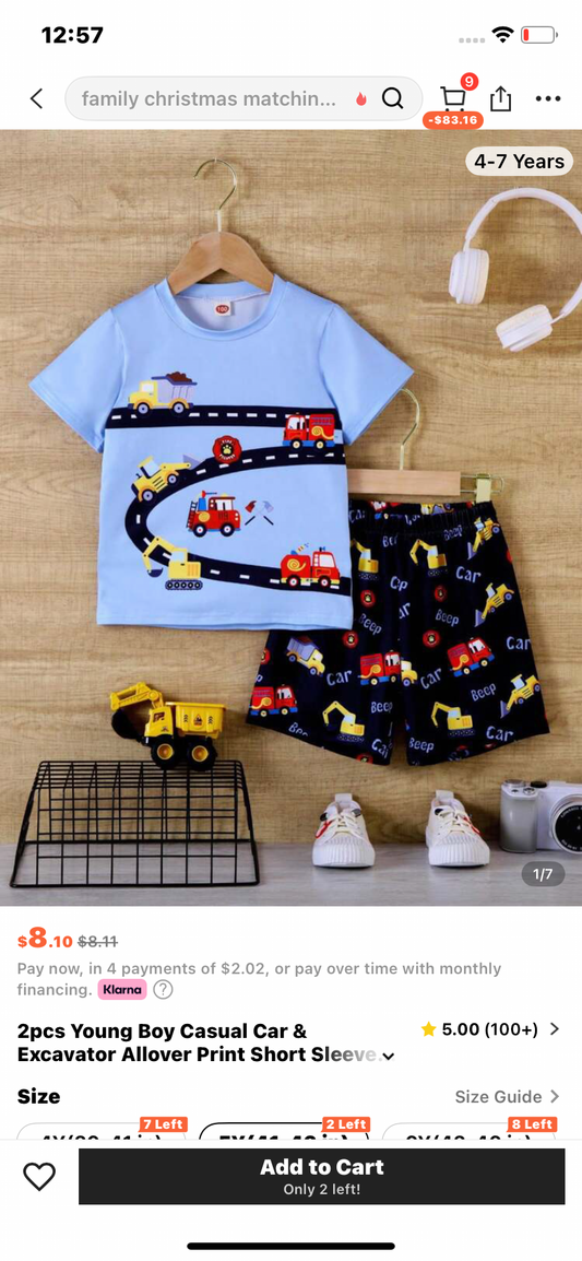 2pcs Young Boy Casual Car & Excavator Allover Print Short Sleeve Knit T-Shirt With Car Patterned Shorts, Summer
