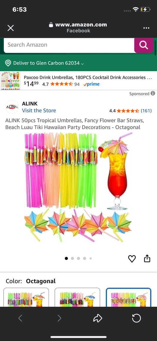 ALINK 50pcs Tropical Umbrellas, Fancy Flower Bar Straws, Beach Luau Tiki Hawaiian Party Decorations - Octagonal