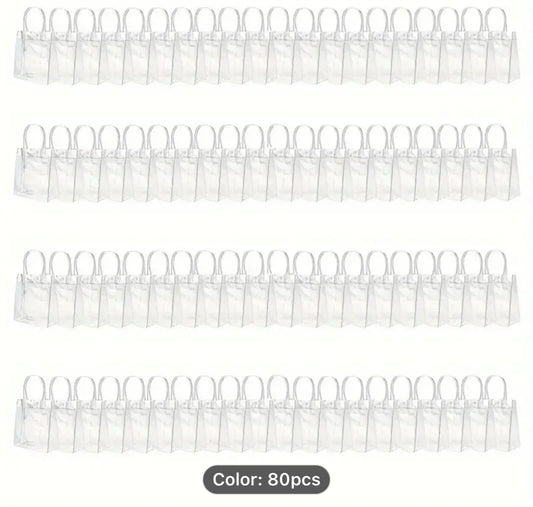 80pcs Durable Reusable Clear PVC Gift Bags with Handles - Perfect for Mother's Day, Easter, Christmas, Weddings & Birthdays