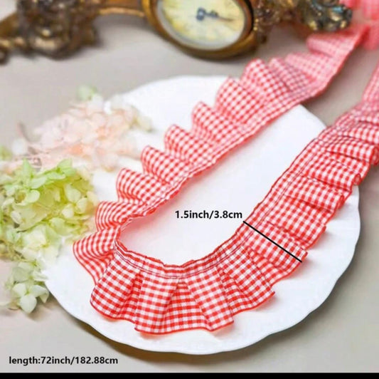 1roll/2 Yards 3.8cm Wide Multi-Color Chaoyang Plaid Pleated Lotus Leaf Lace Trim Accessories Pet Collar Home Decoration Fabric Pillow Decoration (Excluding Plastic Shaft)