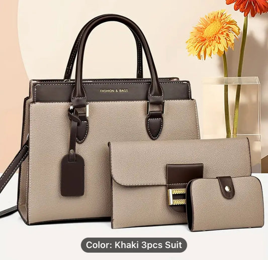 Fashionable Women's Bag Set, Classic Colorblock Tote Bag With Clutch Square Purse And Mini Credit Card Case